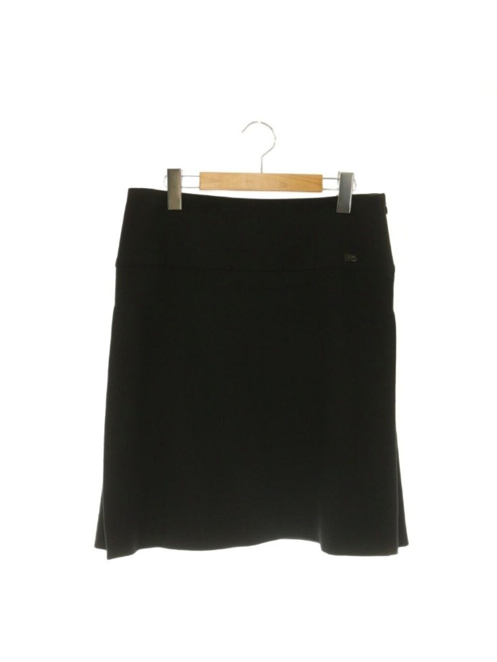 Chanel Logo Plate Wool Skirt Trapezoid Mini Cashmere Blend Black 36